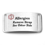 Stainless Steel Engravable 'Allergies, remove strap see other side' Rectangular Tag