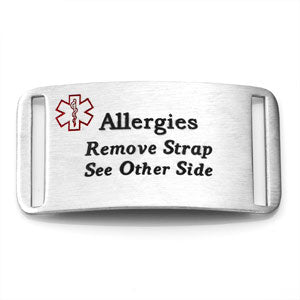 Stainless Steel Engravable 'Allergies, remove strap see other side' Rectangular Tag